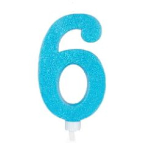 Vela 6 Azul Glitter Grande